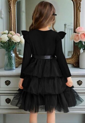 Toddler Dress Girls Ruffle Long Sleeve Layered Tulle Dress Fall Spring Fashion Party Dresses 2-6Y in Kuwait