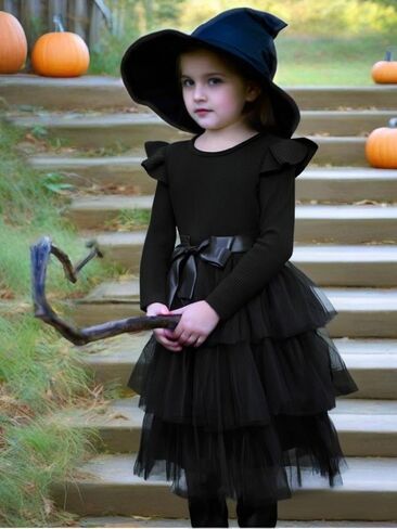 Toddler Dress Girls Ruffle Long Sleeve Layered Tulle Dress Fall Spring Fashion Party Dresses 2-6Y in Kuwait