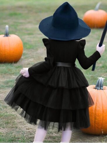 Toddler Dress Girls Ruffle Long Sleeve Layered Tulle Dress Fall Spring Fashion Party Dresses 2-6Y in Kuwait