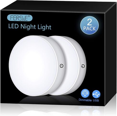 Ferswe Rechargeable Tap Lights, Dimmable Touch Night Lights with 1000mAh Large Battery, Stick on Light for Closet, Bedroom, Bathroom and Cabinet (2 Pack) in Saudi Arabia