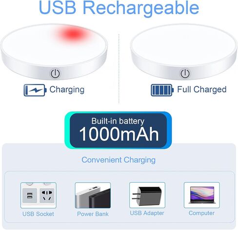 Ferswe Rechargeable Tap Lights, Dimmable Touch Night Lights with 1000mAh Large Battery, Stick on Light for Closet, Bedroom, Bathroom and Cabinet (2 Pack) in Saudi Arabia