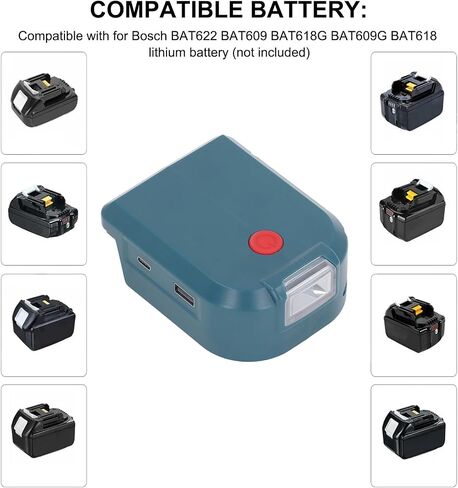 Power Battery Adapter with 18W PD3.0 Type C Charger and LED Light for 14.4V to 18V Cordless Tool Batteries Universal Voltage Converter Drills in Saudi Arabia