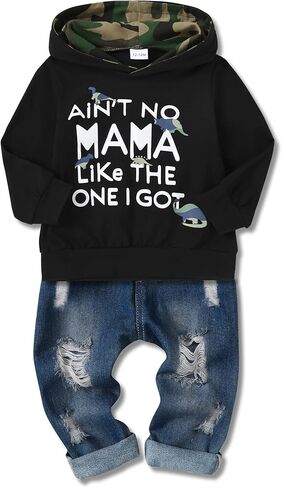 WESIDOM Toddler Boy Clothes,Long Sleeve Printing Hoodie+Jeans Pants Toddlers Boys Outfits Set 1-6Y Kids Clothing in Kuwait