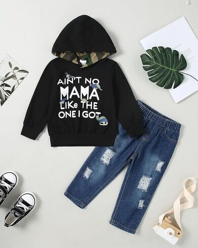 WESIDOM Toddler Boy Clothes,Long Sleeve Printing Hoodie+Jeans Pants Toddlers Boys Outfits Set 1-6Y Kids Clothing in Kuwait