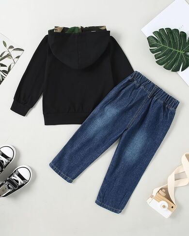 WESIDOM Toddler Boy Clothes,Long Sleeve Printing Hoodie+Jeans Pants Toddlers Boys Outfits Set 1-6Y Kids Clothing in Kuwait