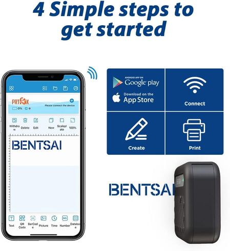طابعة نافثة للحبر صغيرة محمولة من BENTSAI B10 مزودة بواي فاي لاسلكي، تطبيق iOS/Android للاستخدام بنفسك، تي شيرت، رمز الاستجابة السريعة، التاريخ، طباعة الشعار (أسود) in Saudi Arabia