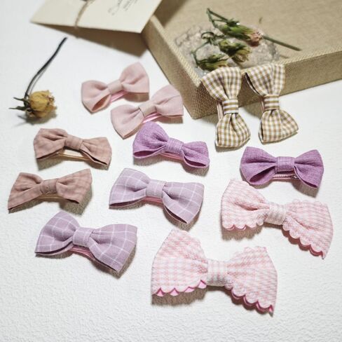 Bow Hair Clips for Girls 12 Pcs Handmade Full Linened Hair Bows, 1.5 inches Bow Clips, Dot/Plaid/Flower Printed Barrettes for Toddler School Kids (Blue color) in Saudi Arabia
