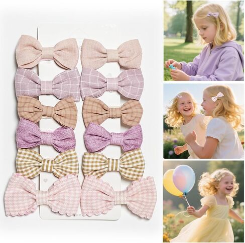 Bow Hair Clips for Girls 12 Pcs Handmade Full Linened Hair Bows, 1.5 inches Bow Clips, Dot/Plaid/Flower Printed Barrettes for Toddler School Kids (Blue color) in Saudi Arabia