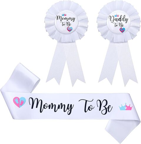 3PCS Mommy and Daddy To Be Badges Pins Mom to Be & Dad to Be Sash Kit with Corsage Pin Gender Reveal Button Pins Decorations for New Parents Pregnant Keepsake Gifts Invitations in Saudi Arabia