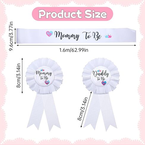 3PCS Mommy and Daddy To Be Badges Pins Mom to Be & Dad to Be Sash Kit with Corsage Pin Gender Reveal Button Pins Decorations for New Parents Pregnant Keepsake Gifts Invitations in Saudi Arabia