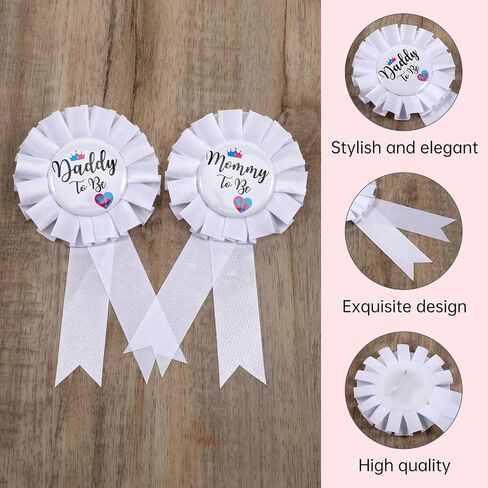 3PCS Mommy and Daddy To Be Badges Pins Mom to Be & Dad to Be Sash Kit with Corsage Pin Gender Reveal Button Pins Decorations for New Parents Pregnant Keepsake Gifts Invitations in Saudi Arabia