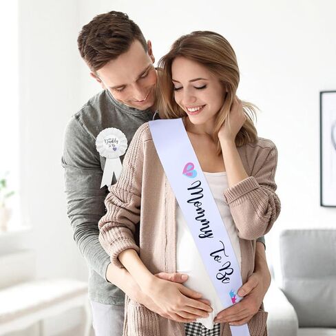 3PCS Mommy and Daddy To Be Badges Pins Mom to Be & Dad to Be Sash Kit with Corsage Pin Gender Reveal Button Pins Decorations for New Parents Pregnant Keepsake Gifts Invitations in Saudi Arabia