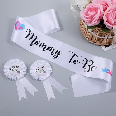 3PCS Mommy and Daddy To Be Badges Pins Mom to Be & Dad to Be Sash Kit with Corsage Pin Gender Reveal Button Pins Decorations for New Parents Pregnant Keepsake Gifts Invitations in Saudi Arabia