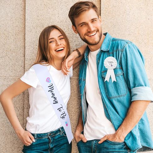 3PCS Mommy and Daddy To Be Badges Pins Mom to Be & Dad to Be Sash Kit with Corsage Pin Gender Reveal Button Pins Decorations for New Parents Pregnant Keepsake Gifts Invitations in Saudi Arabia