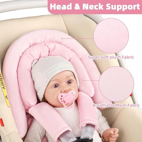 SWESEN Infant Car Seat Insert & Strap Covers, Car Seat Head Support for Baby Girls Boys, 2 in 1 Breathable Air Mesh Car Seat Insert for Newborns, Double-Sided Reversible, for Infants Aged 0-12 (Pink) in Saudi Arabia
