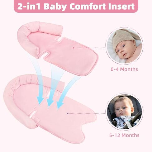 SWESEN Infant Car Seat Insert & Strap Covers, Car Seat Head Support for Baby Girls Boys, 2 in 1 Breathable Air Mesh Car Seat Insert for Newborns, Double-Sided Reversible, for Infants Aged 0-12 (Pink) in Saudi Arabia