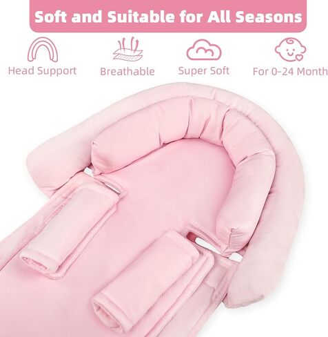 SWESEN Infant Car Seat Insert & Strap Covers, Car Seat Head Support for Baby Girls Boys, 2 in 1 Breathable Air Mesh Car Seat Insert for Newborns, Double-Sided Reversible, for Infants Aged 0-12 (Pink) in Saudi Arabia