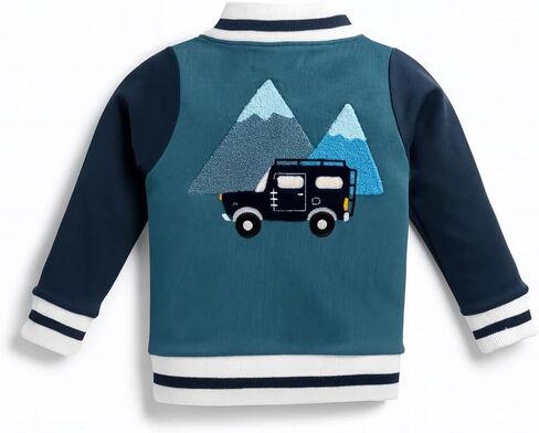 MONICA + ANDY Baby Organic Zip Bomber Jacket, Size 6-9 Months, Explorer Car, 100% Organic Cotton Clothes for Boys, Sustainable Super Soft Fabric, Sizes for Kids, Toddler & Infant in Saudi Arabia
