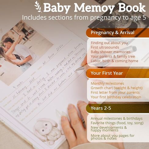 Baby Memory Book, modern for boy or girl, includes 15 stickers, Baby Book Keepsake, minimalist milestone journal from birth to age 5, Baby Book to record special moments, Baby Books in Saudi Arabia