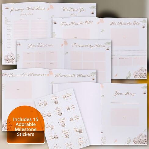 Baby Memory Book, modern for boy or girl, includes 15 stickers, Baby Book Keepsake, minimalist milestone journal from birth to age 5, Baby Book to record special moments, Baby Books in Saudi Arabia