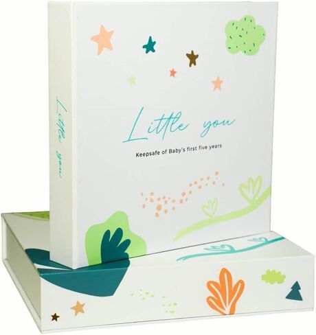 Little You - كتاب ذكريات الطفل ومجلة الحمل (120 صفحة) - حديثي الولادة حتى 5 سنوات - صندوق هدايا مغناطيسي + جيوب للصور + رسالة تفتح عند 21 - ألبوم تذكار للأولاد والبنات in Saudi Arabia