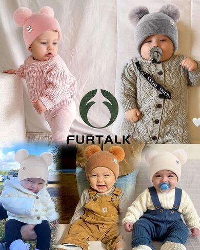 قبعة FURTALK للأطفال الرضع حديثي الولادة قبعة شتوية مزدوجة بوم بوم دافئة متماسكة للفتيات والأولاد in Saudi Arabia