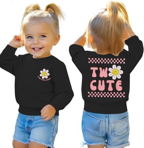 KEKEMI Two Cute Birthday Girl Sweatshirt 2T Girl Sunflower Birthday Outfit Two Years Old Long Sleeve Pullover Tops B-day Tops in Saudi Arabia