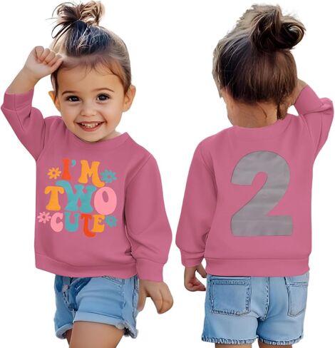 KEKEMI Birthday Sweatshirt for Toddler Girl I’M TWO CUTE Birthday Girl Outfit 2T B-Day Party Long Sleeve Shirt Cute Fall Tops in Saudi Arabia