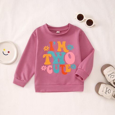 KEKEMI Birthday Sweatshirt for Toddler Girl I’M TWO CUTE Birthday Girl Outfit 2T B-Day Party Long Sleeve Shirt Cute Fall Tops in Saudi Arabia