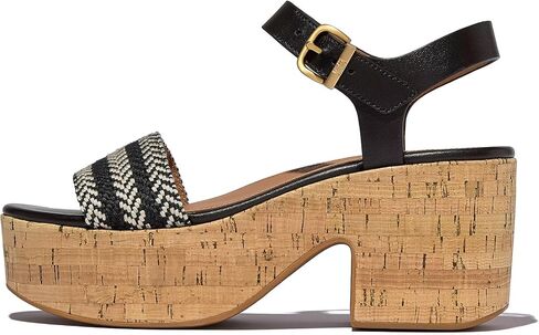 صندل نسائي من FitFlop بكعب على شكل V ونسيج على شكل حرف V وشريط للكاحل ويدج in Kuwait