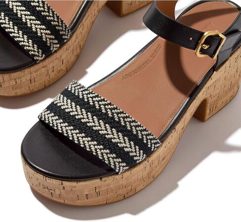 صندل نسائي من FitFlop بكعب على شكل V ونسيج على شكل حرف V وشريط للكاحل ويدج in Kuwait