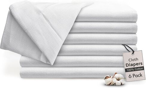 RUVANTI Unisex Birdseye Flat-Fold Cloth Diapers for Babies 3 Pack, 100% Cotton Reusable Diaper Inserts 23x23 Inches, White in Saudi Arabia