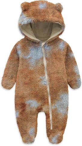 Jimonda Baby Tie Dye Snowsuit Winter Fleece Jumpsuit 0-18 Months, 100% Polyester Hooded Romper with Bear Ears for Infant in Saudi Arabia