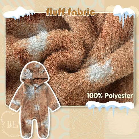 Jimonda Baby Tie Dye Snowsuit Winter Fleece Jumpsuit 0-18 Months, 100% Polyester Hooded Romper with Bear Ears for Infant in Saudi Arabia