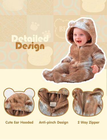 Jimonda Baby Tie Dye Snowsuit Winter Fleece Jumpsuit 0-18 Months, 100% Polyester Hooded Romper with Bear Ears for Infant in Saudi Arabia