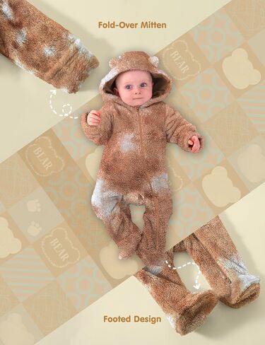 Jimonda Baby Tie Dye Snowsuit Winter Fleece Jumpsuit 0-18 Months, 100% Polyester Hooded Romper with Bear Ears for Infant in Saudi Arabia