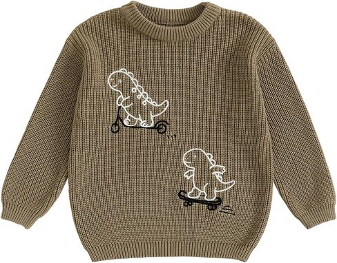WZTYYDS Toddler Kids Baby Boy Fall Sweater Clothes 2T 3T 4T Loose Fit Dinosaur Ribbed Long Sleeve Knitted Winter Tops in Saudi Arabia