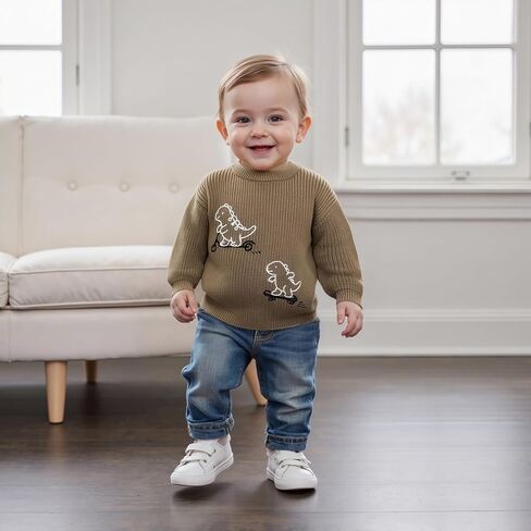 WZTYYDS Toddler Kids Baby Boy Fall Sweater Clothes 2T 3T 4T Loose Fit Dinosaur Ribbed Long Sleeve Knitted Winter Tops in Saudi Arabia