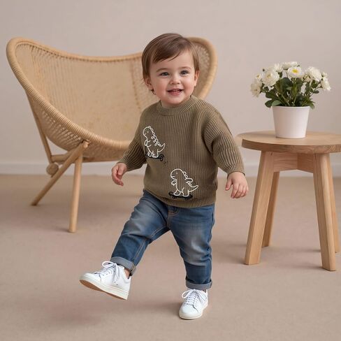 WZTYYDS Toddler Kids Baby Boy Fall Sweater Clothes 2T 3T 4T Loose Fit Dinosaur Ribbed Long Sleeve Knitted Winter Tops in Saudi Arabia