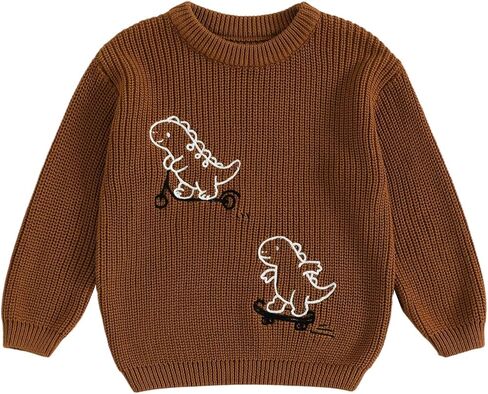 WZTYYDS Toddler Kids Baby Boy Fall Sweater Clothes 2T 3T 4T Loose Fit Dinosaur Ribbed Long Sleeve Knitted Winter Tops in Saudi Arabia