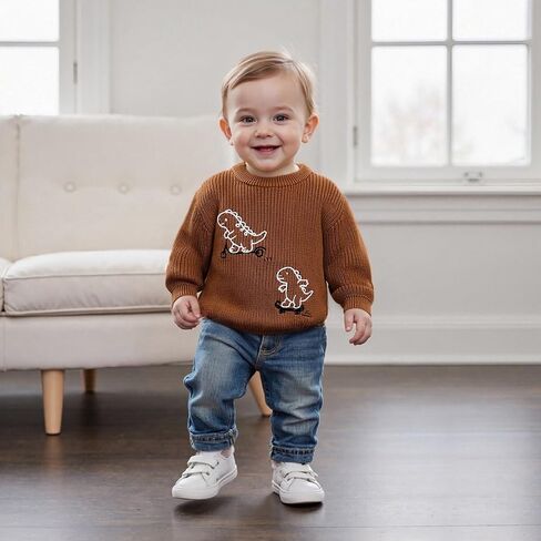 WZTYYDS Toddler Kids Baby Boy Fall Sweater Clothes 2T 3T 4T Loose Fit Dinosaur Ribbed Long Sleeve Knitted Winter Tops in Saudi Arabia