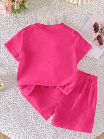 WDIRARA Toddler Girls 2 Piece Cute Outfits Bow Short Sleeve T Shirt and Shorts Sets in Kuwait
