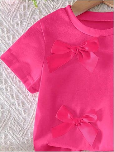 WDIRARA Toddler Girls 2 Piece Cute Outfits Bow Short Sleeve T Shirt and Shorts Sets in Kuwait