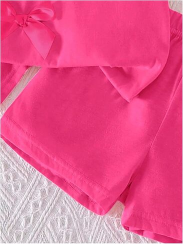 WDIRARA Toddler Girls 2 Piece Cute Outfits Bow Short Sleeve T Shirt and Shorts Sets in Kuwait