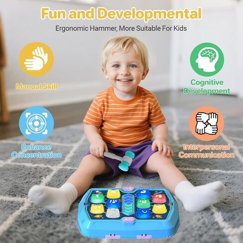 WAYKEE Whack Mole Game for Toddlers, Toys for 3 4 5 6+ Year Old Boys Girls, Interactive Toddler Boy Girl Toys with 3 Modes & 2 Hammers, Sound & Light, Birthday for 3-10 Year Old Boys Girls in Saudi Arabia