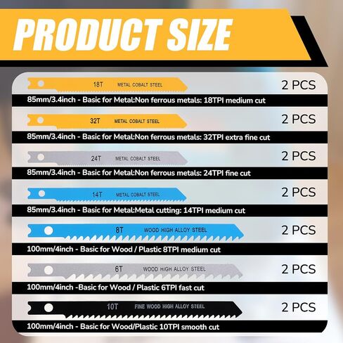 14 PCS U-Shank Jig Saw Blade Set, Jigsaw Blades for Wood Plastic Metal Cutting Fit Vast Majority U Shank Jigsaws Jigsaw Blades Set Includes 6T 8T 10T 14T 18T 24T 32T with Storage Case in Saudi Arabia