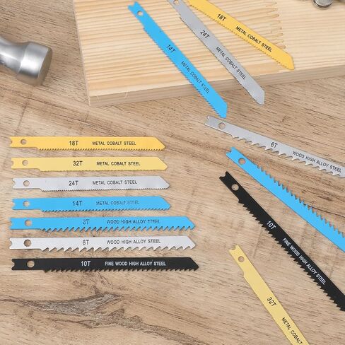 14 PCS U-Shank Jig Saw Blade Set, Jigsaw Blades for Wood Plastic Metal Cutting Fit Vast Majority U Shank Jigsaws Jigsaw Blades Set Includes 6T 8T 10T 14T 18T 24T 32T with Storage Case in Saudi Arabia