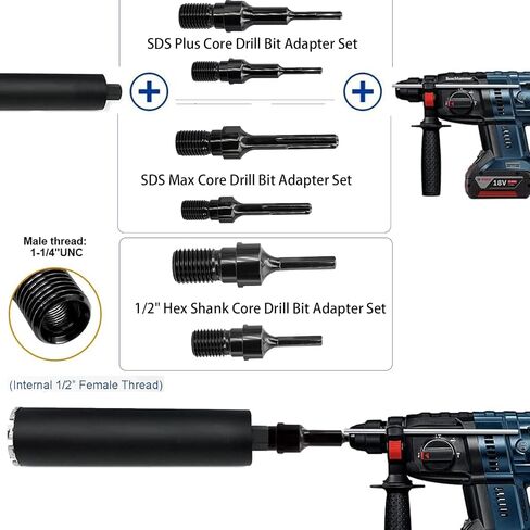 Converter for Concrete Core Bit Set, 1 Pcs 1-1/4"-7 UNC Male Thread to SDS Plus Core Drill Bit Adapter, 1 Pcs 5/8"-11 Male Thread to SDS Plus Arbor Core Drill Bit Adapter in Saudi Arabia