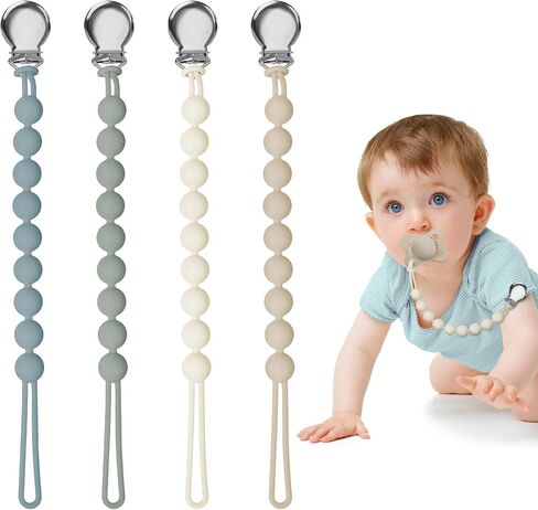 Pacifier Clips for Baby Girl Boy, Silicone Binky Holder for MAM Pacifiers, Baby Newborn Essentials Shower Birthday Gift (4-Pack) in Saudi Arabia