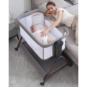Baby Bassinet - Bassinet Bedside Sleeper,3-in-1 Bedside Bassinets for Baby,Rocking Bassinet with Mattress,Wheels,All Mesh Sides& Storage,6 Height Adjustable Crib,ASTM Certified(Mesh Grey) in Saudi Arabia